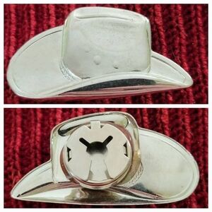 Silver Cowboy Hat Belt Buckle